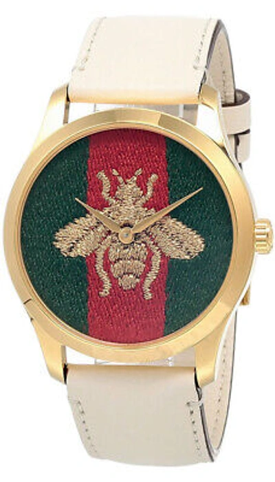 Pre-owned Gucci G-timeless 38mm Quartz Web Nylon Dial Women's Watch Ya1264128