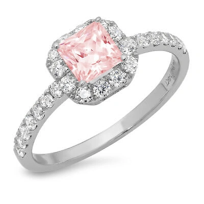 Pre-owned Pucci 1.40 Princess Pink Simulated Promise Bridal Wedding Designer Ring 14k White Gold