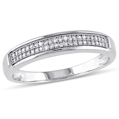 Pre-owned Amour 10k White Gold Men's 1/8ct Tdw Diamond Wedding Band In Ghi