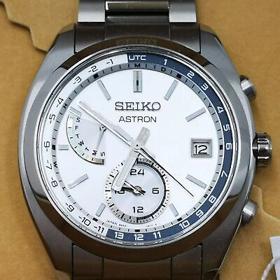 Pre-owned Seiko Astron Sbxy009 Silver Titanium Radio Solar Men's Watch In Box