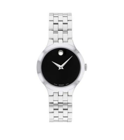 Pre-owned Movado Brand  Women's Veturi Black Dial Stainless Steel 28mm Watch 0607418