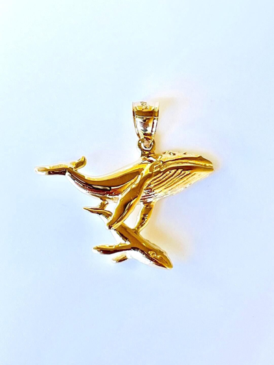 Pre-owned Humpback Whale Width: 22 Mm 14k Solid Yellow Gold Happy  N Baby Pendant C2526