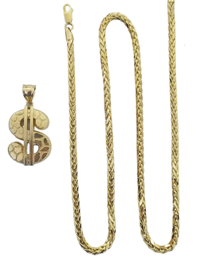 Pre-owned Globalwatches10 10k Yellow Gold Dollar Sign Charm Pendent 4mm Palm Chain 22" Inch Necklace