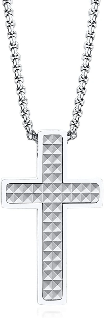 Pre-owned Painbow Jewelry Designs Luxe Mens 14k White Gold Cross Pendant Masculine Cross Necklace For Men Plated