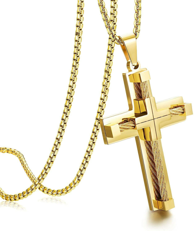 Pre-owned Sailmue Jewelry Design For Men Luxe Mens 14k Gold Cross Pendant Masculin 14k Gold Cross Necklace For Men Plated
