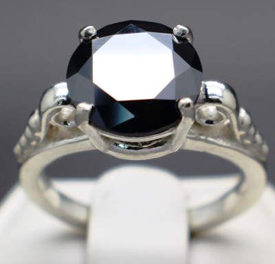 Pre-owned Black Diamond 4.75cts 10.50mm Real  Treated Size 7 Scroll Ring & $2575 Value.. In Fancy Black