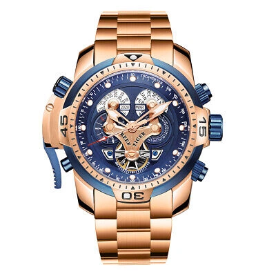 Pre-owned Reef Tiger Men Luxury Automatic Mechanical Wrist Watch With Year Month Date Week