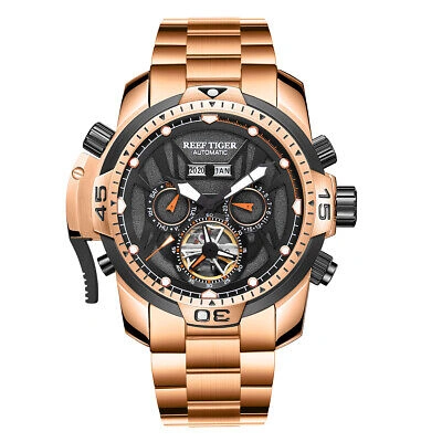 Pre-owned Reef Tiger Men Sport Automatic Mechanical Wrist Watch With Year Month Date Week
