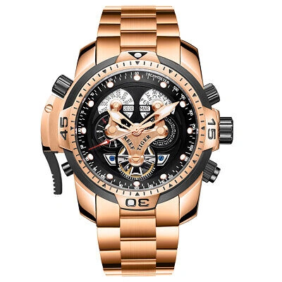 Pre-owned Reef Tiger Men Luxury Automatic Mechanical Wrist Watch With Year Month Date Week