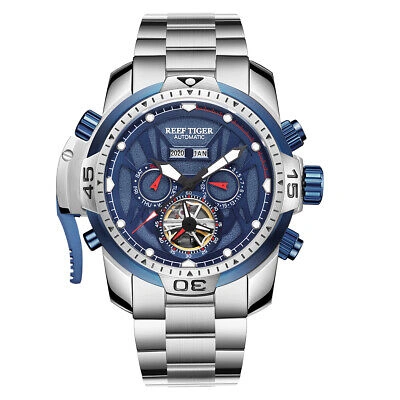 Pre-owned Reef Tiger Men Sport Automatic Mechanical Wrist Watch With Year Month Date Week