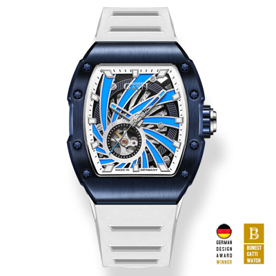 Pre-owned Bonest Gatti Men Automatic Watch Luxury Tonneau Mechanical Wristwatch Skeleton