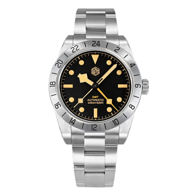 Pre-owned San Martin Men Gmt Watch Luxury Automatic Mechanical Wristwatch C3 Luminous 6460