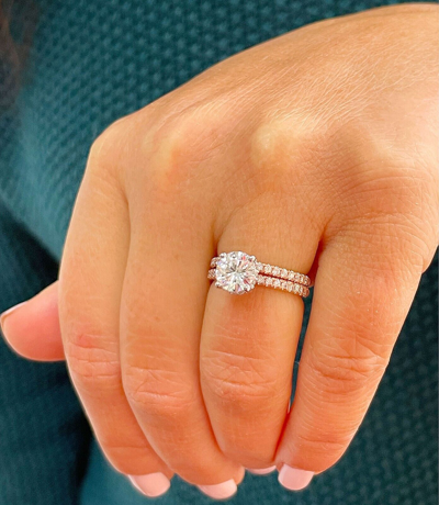 Pre-owned Asw 14k Rose Gold Round Cut Moissanite And Diamond Engagement Ring And Band 2.10ctw In White