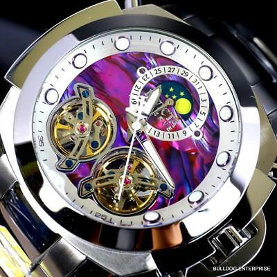 Pre-owned Invicta Man Of War Double Open Heart Automatic Moon Purple Abalone Watch