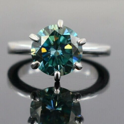 Pre-owned Ambika G & J 3.70 Ct Round Brilliant Cut Blue Diamond Solitaire Ring- Amazing Shine & Luster