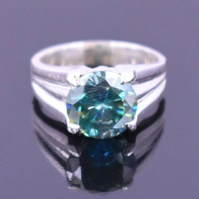Pre-owned Ambika G & J 3.10 Ct -925 Silver Certified Blue Diamond Solitaire Ring- Treated.