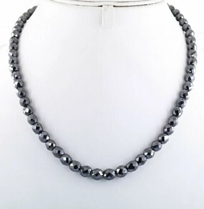 Pre-owned Precious 22" 6mm Black Diamond Necklace With 925 Silver Clasp Certified