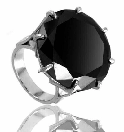 Pre-owned Ambika 80 Cts Black Diamond Ring, Great Shine & Luster Certified, Aaa Grade In Fancy Black