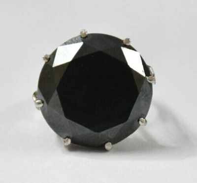 Pre-owned Ambika 70 Cts Black Diamond Ring, Great Shine & Luster Certified In Fancy Black