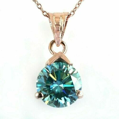 Pre-owned Ambika 4.50 Ct Certified Blue Diamond Charm Pendant Necklace In Rose Gold Finish