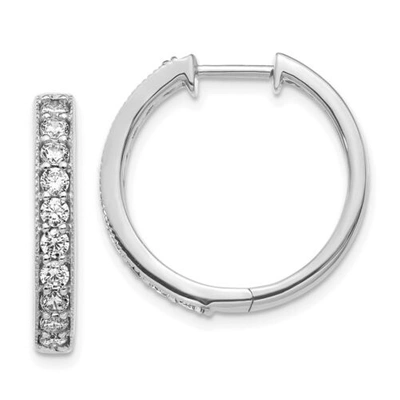 Pre-owned Jewelry 14k White Gold Diamond Milgrain Hoop Earrings