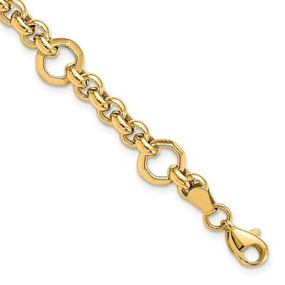 Pre-owned Samajewelers Real 10kt Yellow Gold Polished Diamond Cut Fancy Link Chain Bracelet; 7.5 Inch