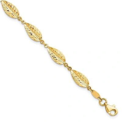 Pre-owned Samajewelers Real 10k Yellow Gold Polished Leaf Bracelet; 7.25 Inch; Women & Men