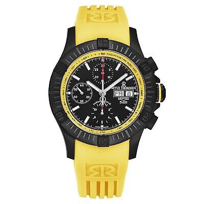 Pre-owned Revue Thommen Mens Air Speed Black Dial Yellow Strap Automatic Watch 16071.6678