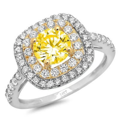 Pre-owned Pucci 1.75 Round Simulated Halo Yellow Stone Promise Bridal Ring 14k White Yellow Gold