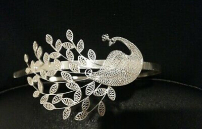 Pre-owned Jara .925 Solid Fine Silver Women's Filigree Peacock Tiara