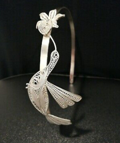 Pre-owned Jara .925 Solid Fine Silver Women's Filigree Hummingbird Tiara