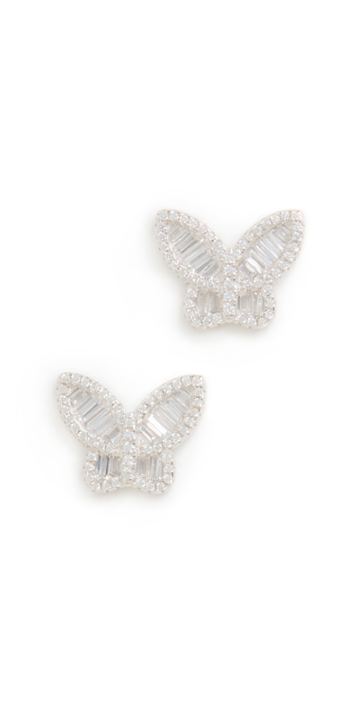 By Adina Eden Adinas Jewels Pave & Baguette Butterfly Stud Earrings In Silver