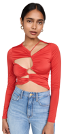 Afrm Brami Asymmetrical Cut Out Thong Bodysuit In True Red