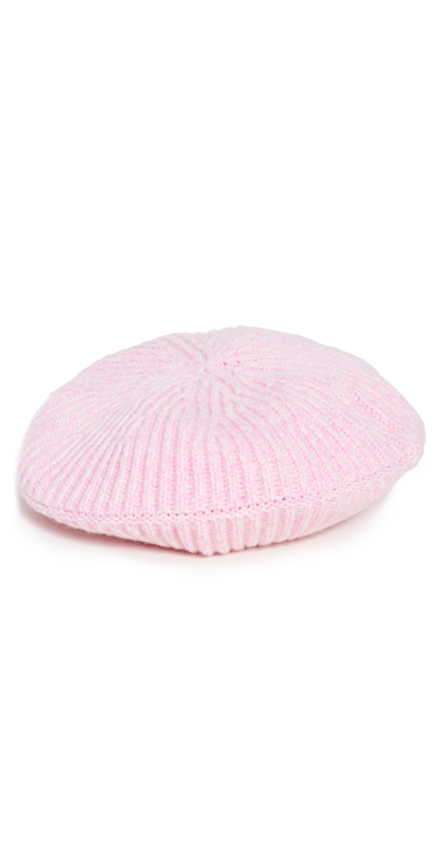 Ganni Structured Rib Beret In Pink