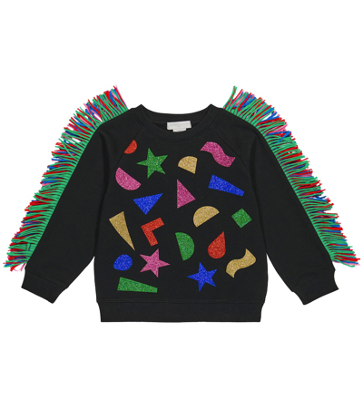 Stella Mccartney Kids' Fringed Printed Jersey Sweatshirt In Nero
