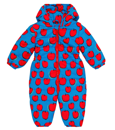 Stella Mccartney Baby Kids Blue Apples Puffer Snowsuit In Blue/rosso