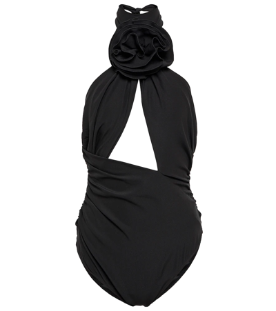 Magda Butrym Cutout Embellished Stretch-crepe Halterneck Bodysuit In Black