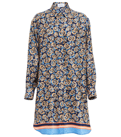 Ferragamo Animalier Silk Jacquard Long Shirt In Multicolor