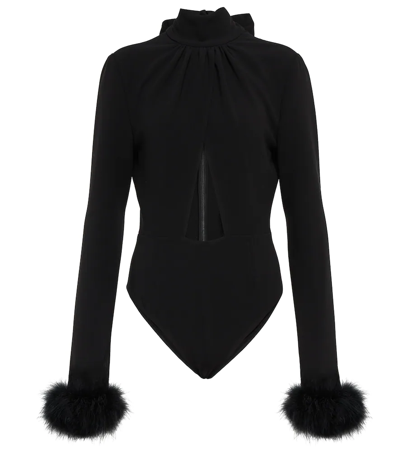 Magda Butrym Feather-trimmed Cutout Bodysuit In Black