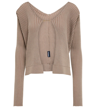 Jacquemus Beige Seamless Cardigan With La Maille Pralù Longue Logo In White