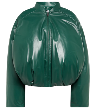 Loewe Cropped Padded Leather Bomber Jacket In Dark Green