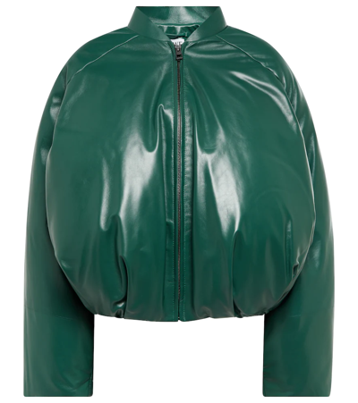 Loewe Cropped Padded Leather Bomber Jacket In Bottle Gre | ModeSens
