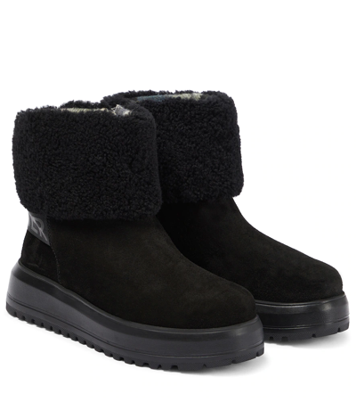 Bogner Shearling-trimmed Suede Ankle Boots In Black