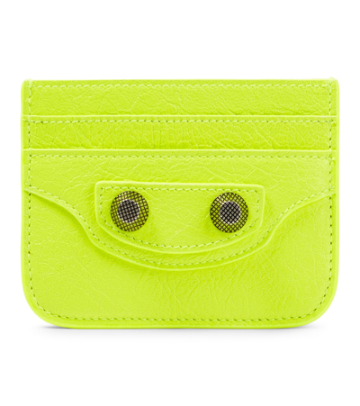 Balenciaga Le Cagole Leather Card Holder In Fluo Yellow