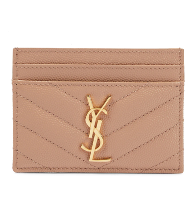 Saint Laurent Cassandre Leather Cardholder In Vintage Peach