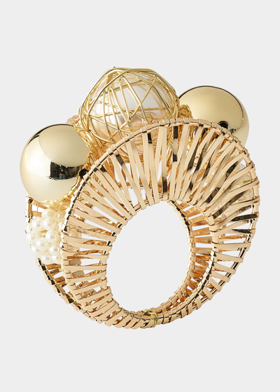Kim Seybert Regent Napkin Ring In Ivory/gold