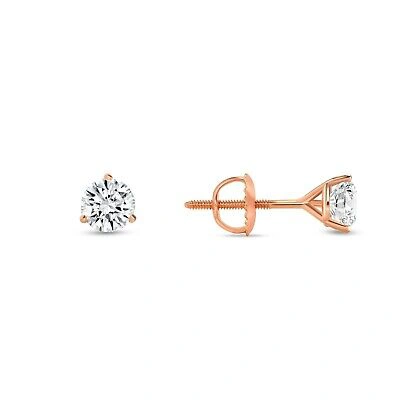 Pre-owned Shine Brite With A Diamond 3/4 Ct Round Lab Created Grown Diamond Earrings 14k Rose Gold F/vs Martini Screw In White/colorless