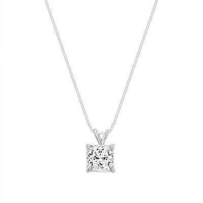 Pre-owned Shine Brite With A Diamond 1.50 Ct Created Diamond Princess Cut Real 14k White Gold Pendant 18" Necklace In White/colorless