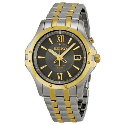 Pre-owned Seiko Kinetic Ska550 Men's Watch Two-tone Gold Stle Steel Auto Quartz Wristwatch