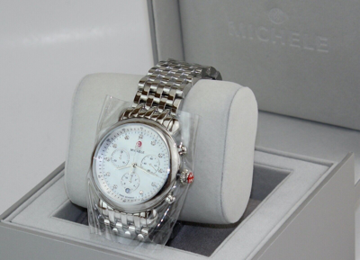 Pre-owned Michele Authentic Michel Cx39 S Silver Diamond Chronograph Mww03d000046 Womens Watch